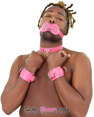 5724A-SIS      Sissy Bondage Slave to Love Hot Pink Bondage Wrist Cuffs