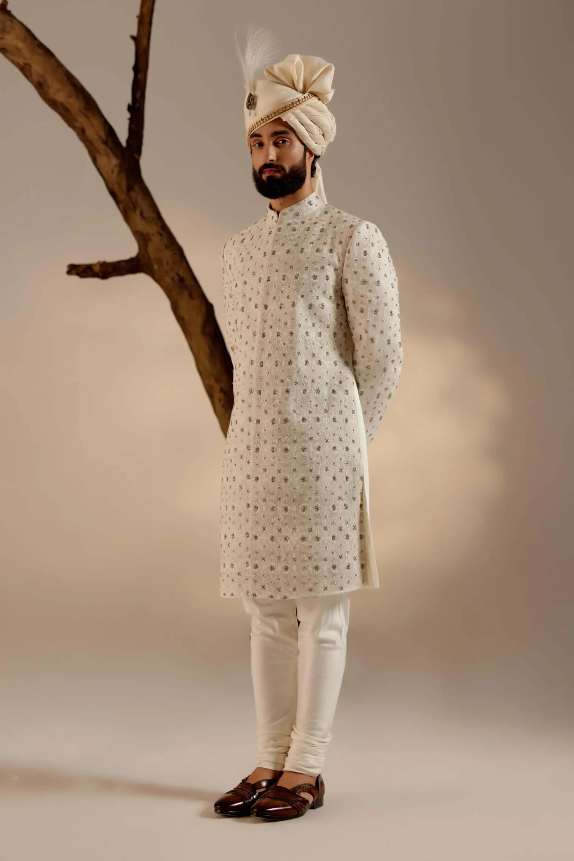 Albino white sherwani set