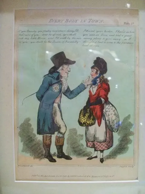 Antique English Hand Colored Etching Period Framed