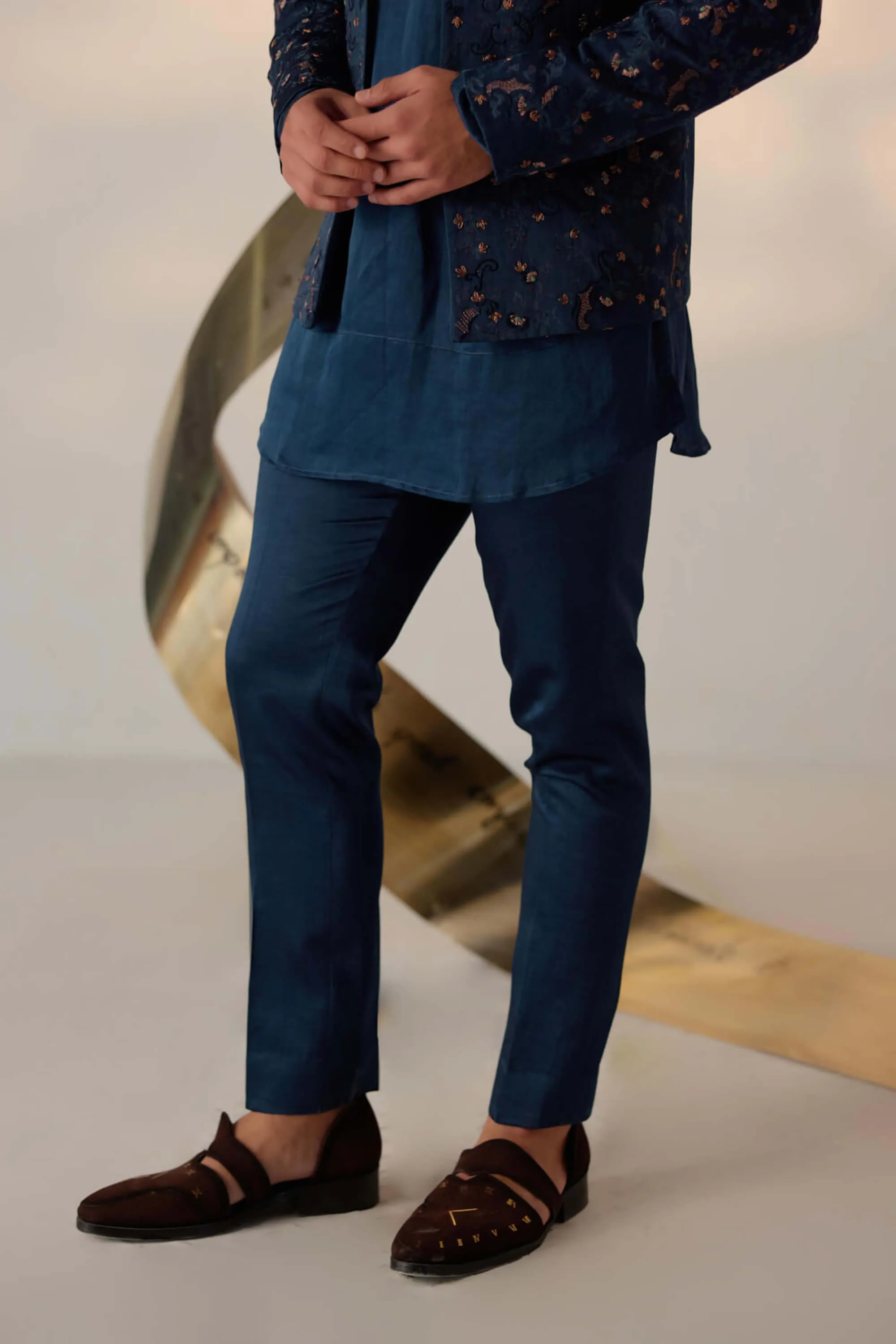 Beryl blue short jacket and kurta set