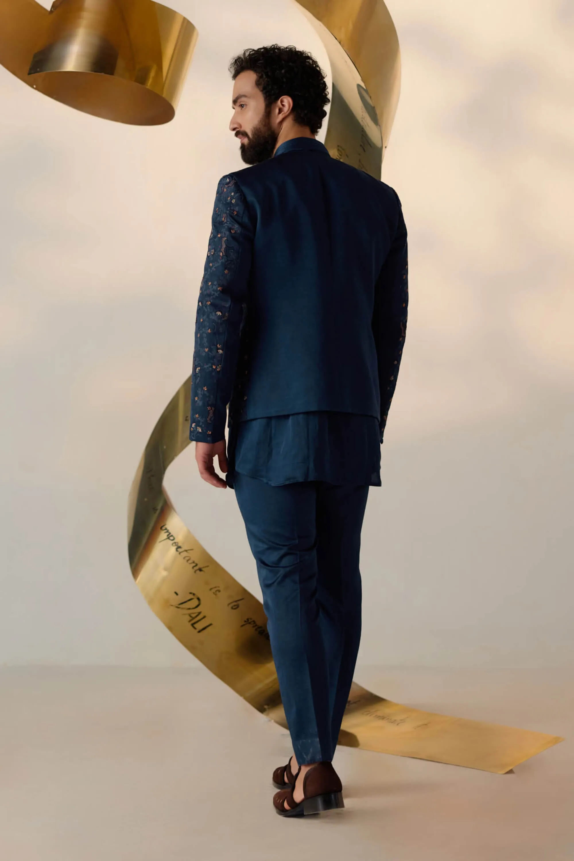 Beryl blue short jacket and kurta set