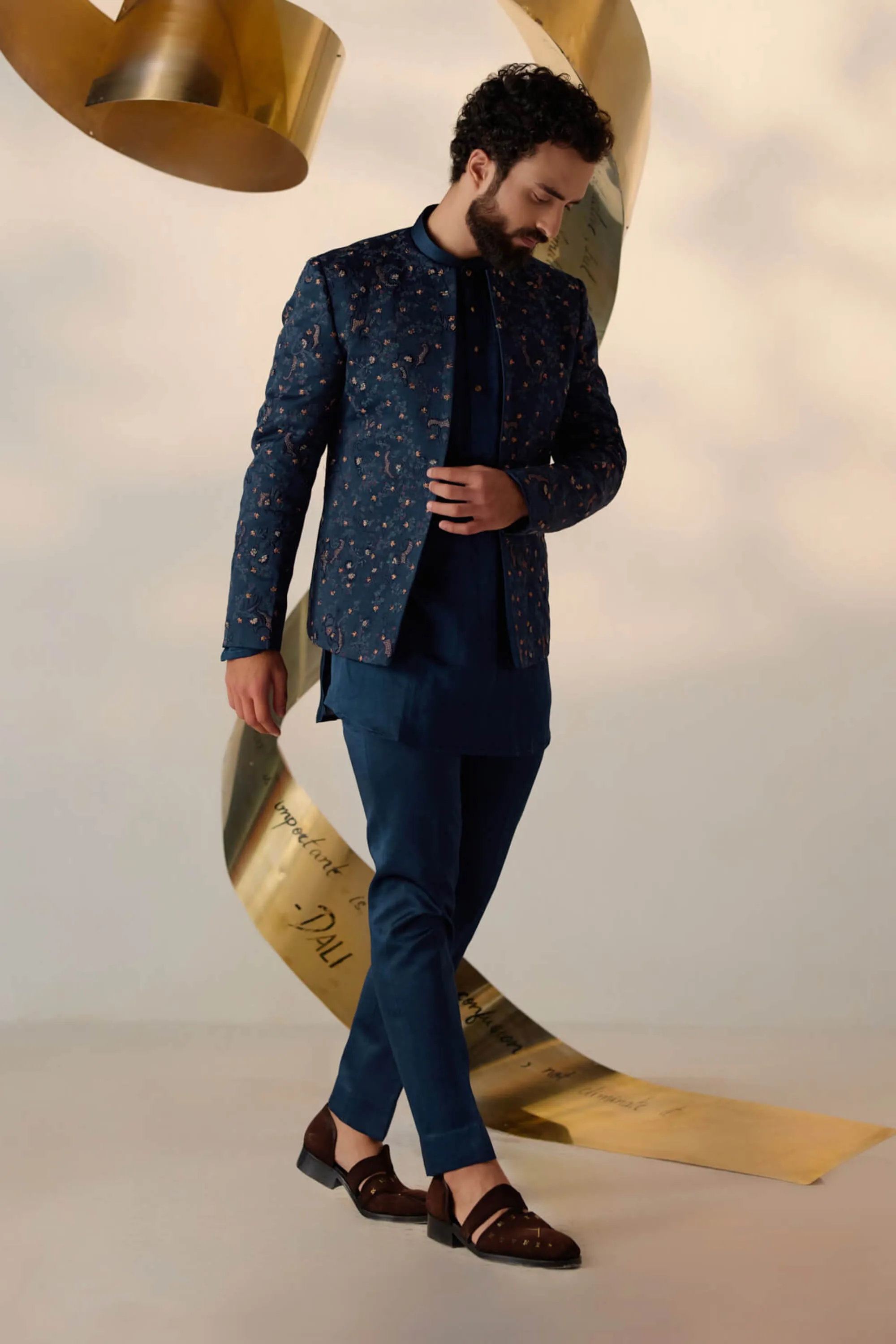 Beryl blue short jacket and kurta set
