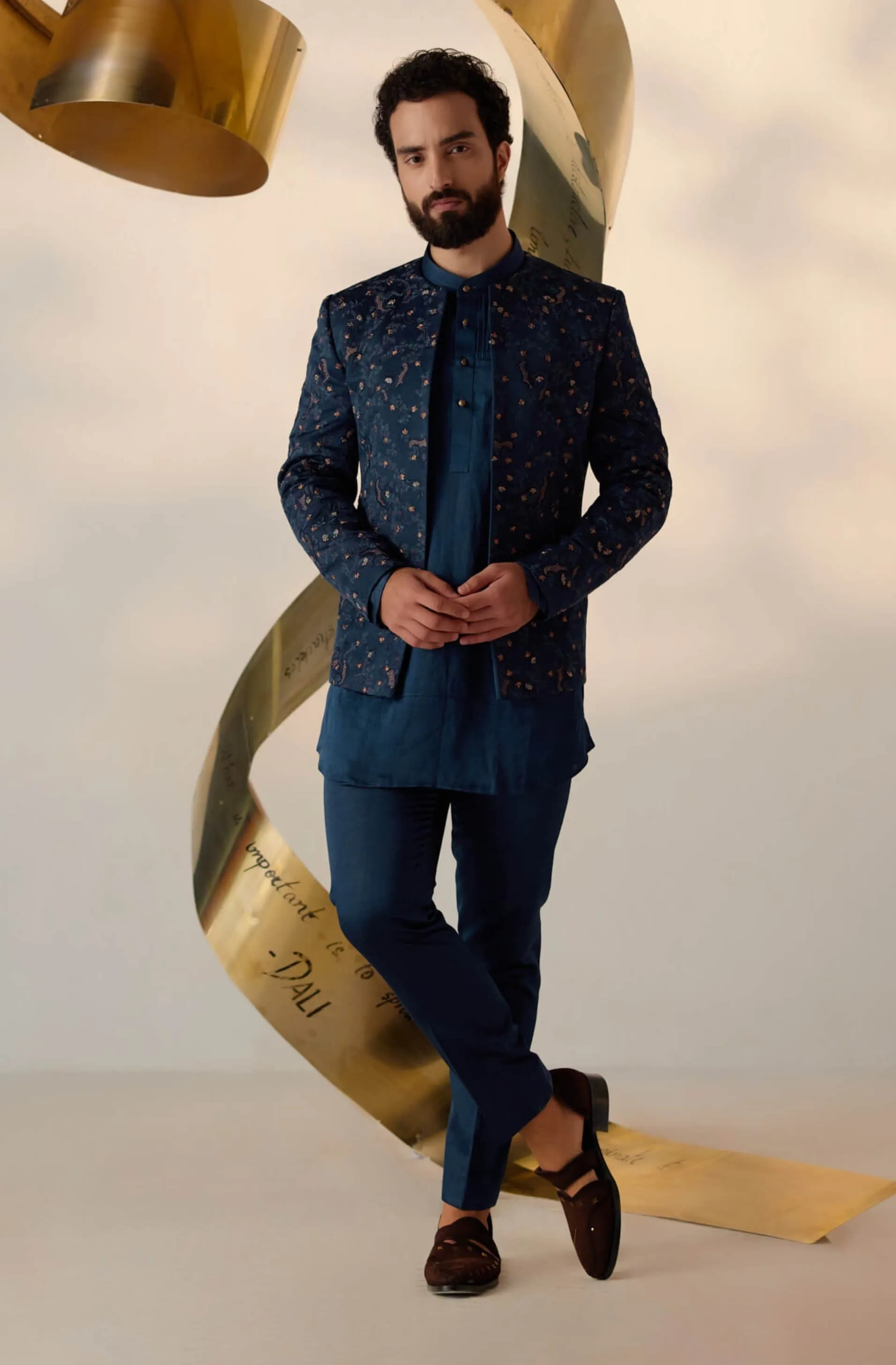 Beryl blue short jacket and kurta set
