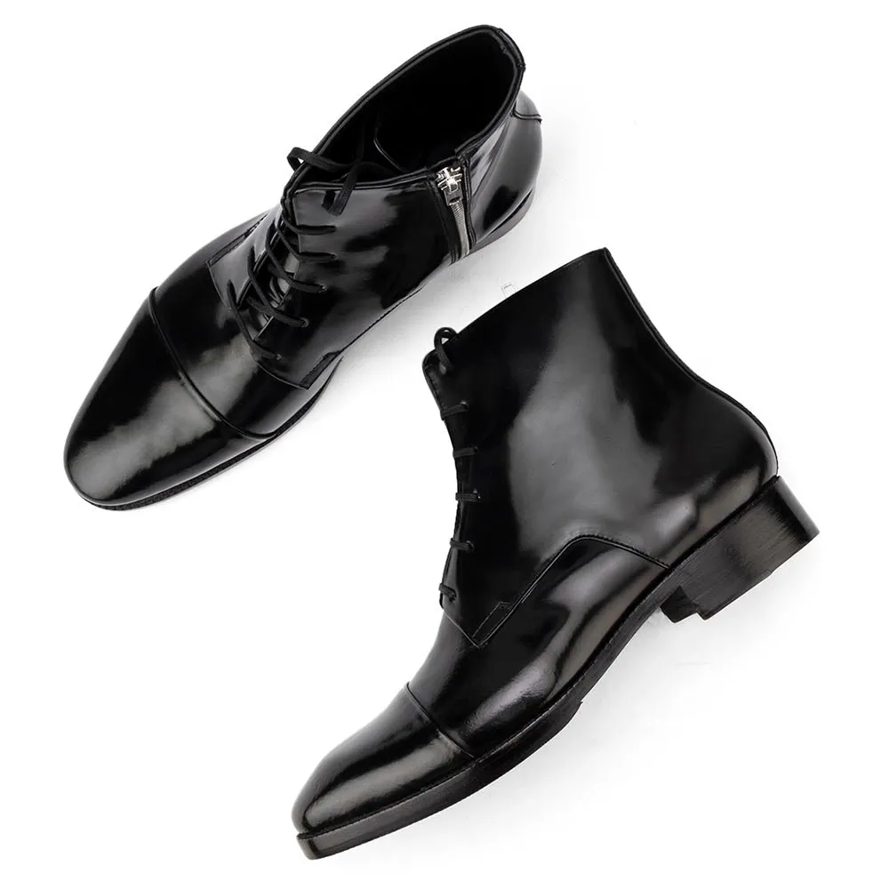 Black Brushed Derby Boots with Zip