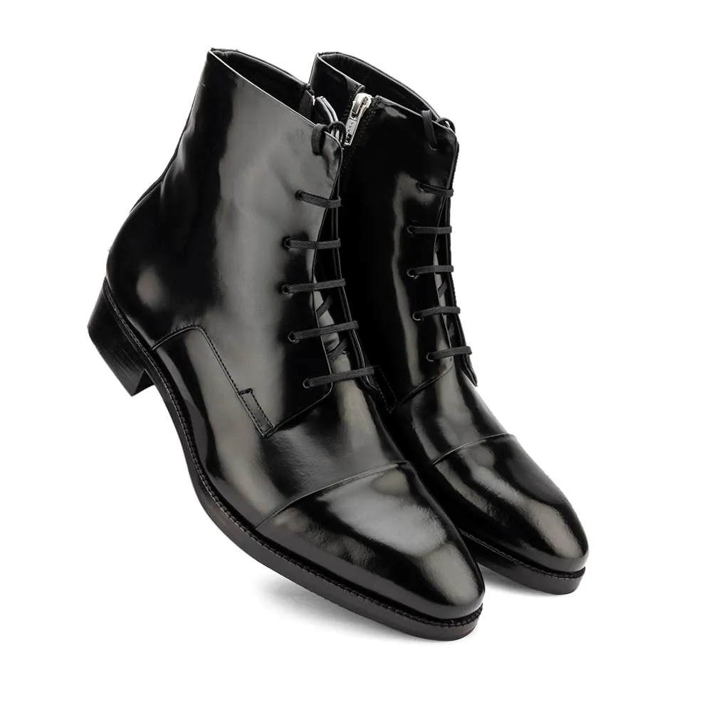 Black Brushed Derby Boots with Zip