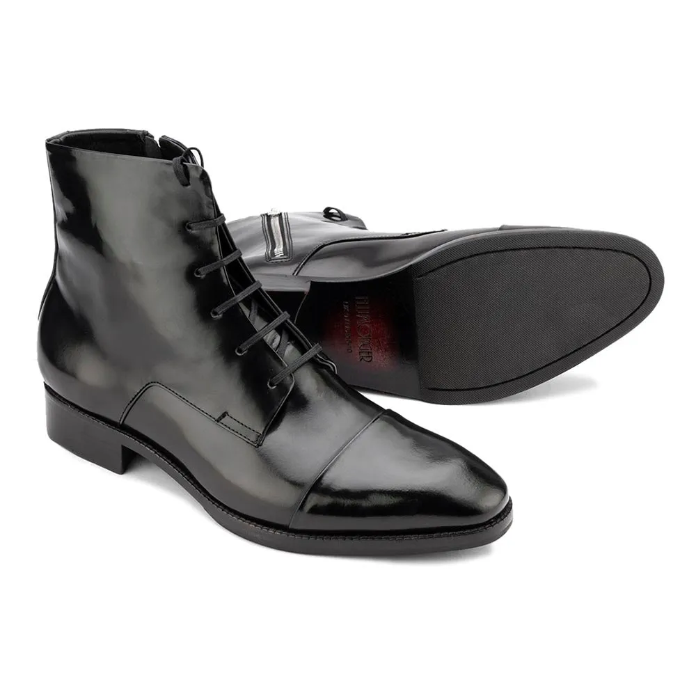 Black Brushed Derby Boots with Zip