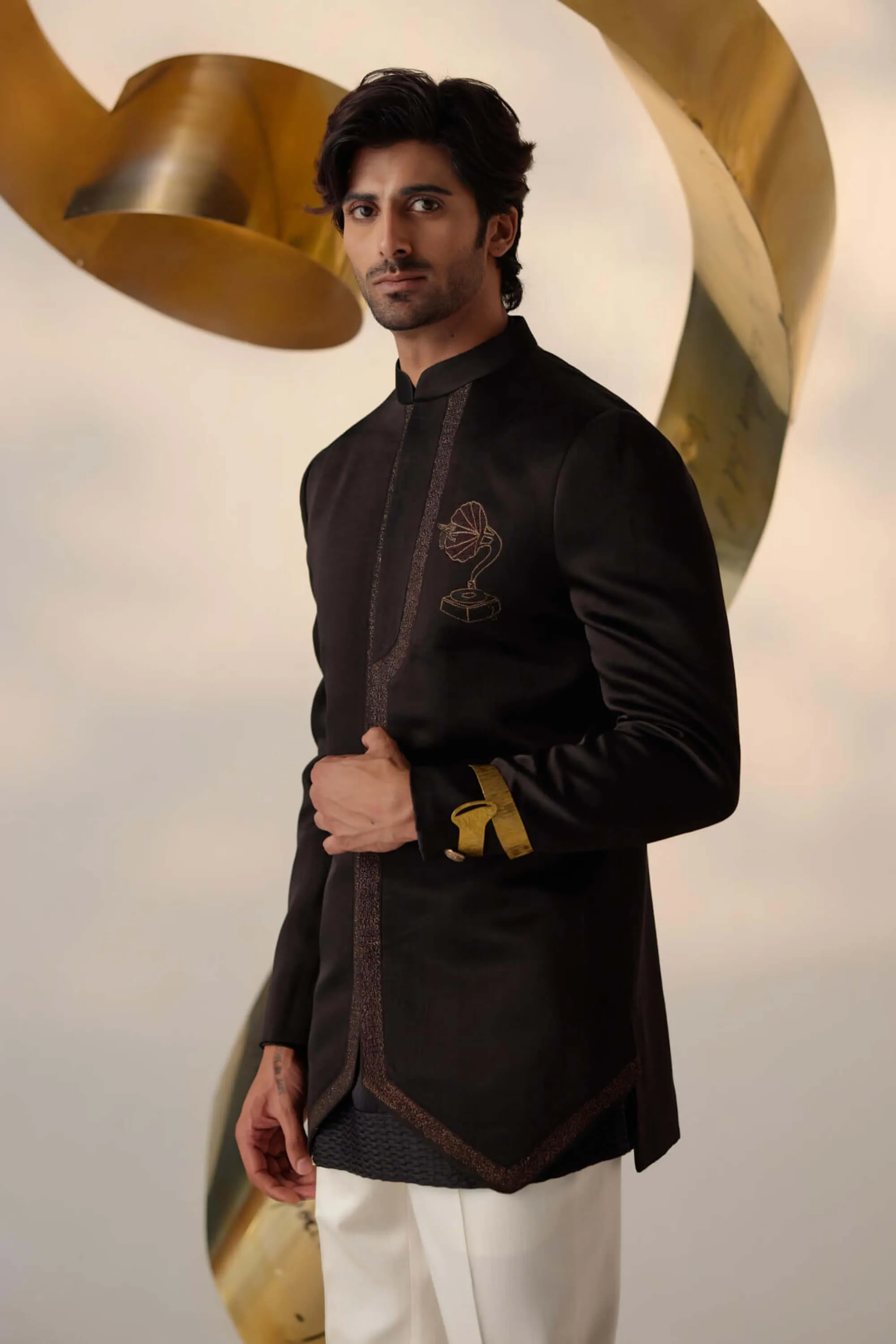 Black long bandhgala and trousers
