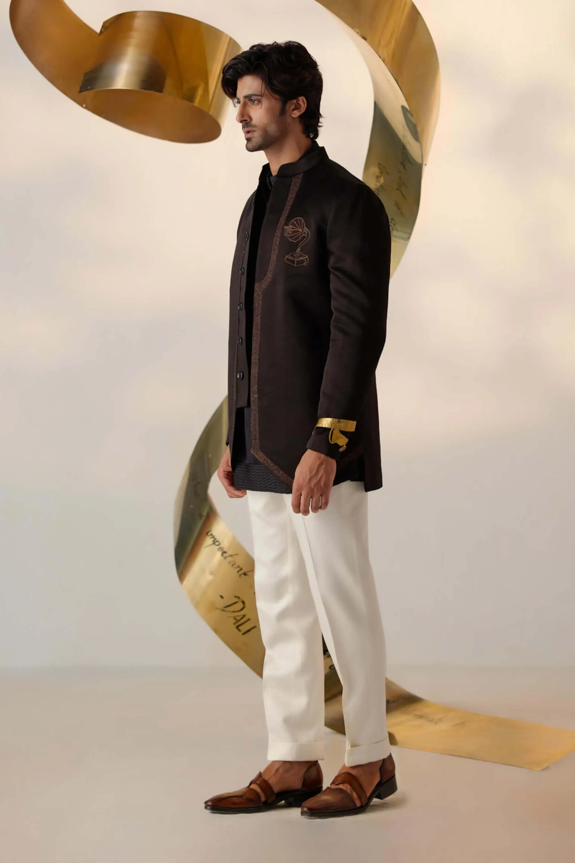 Black long bandhgala and trousers