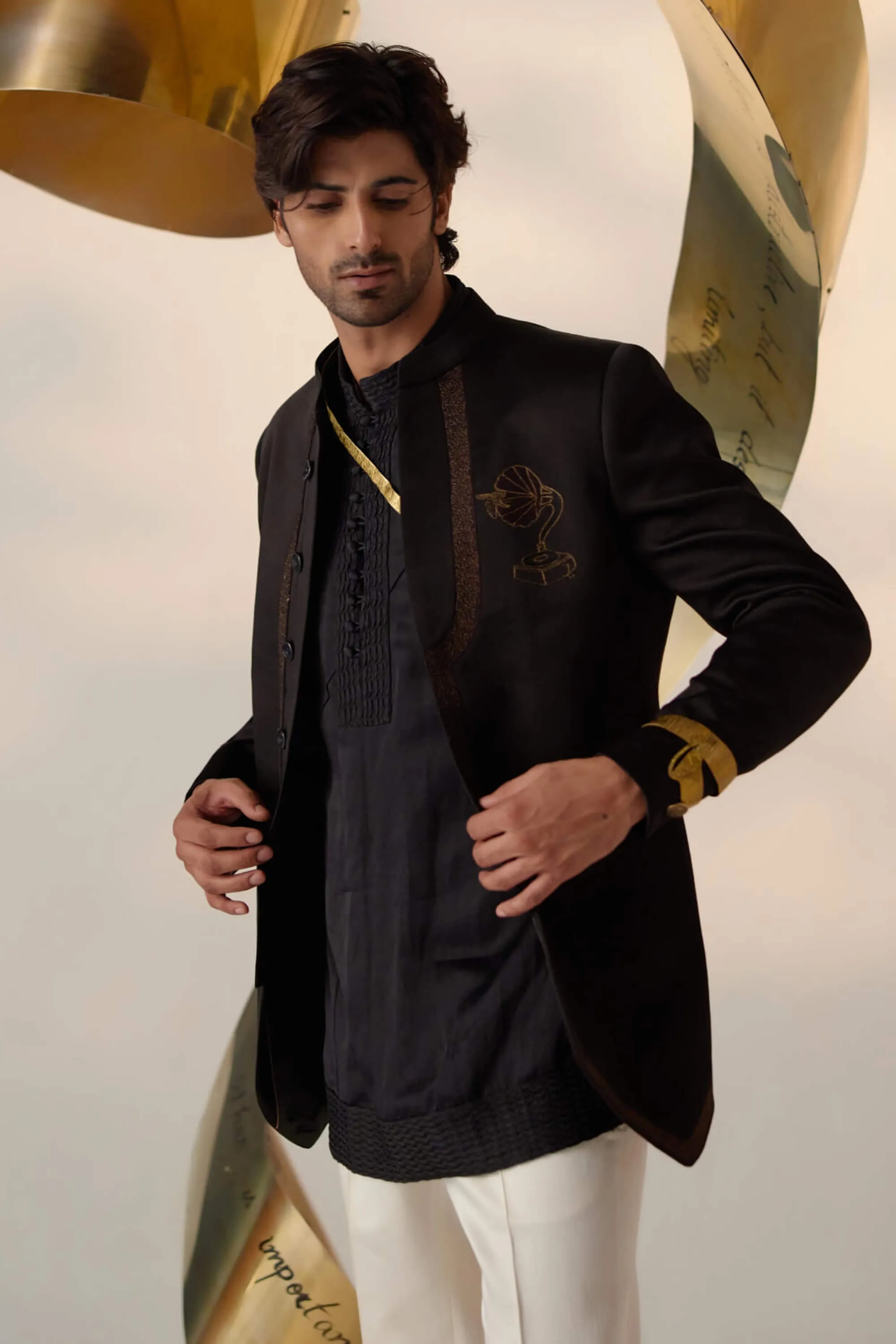 Black long bandhgala and trousers
