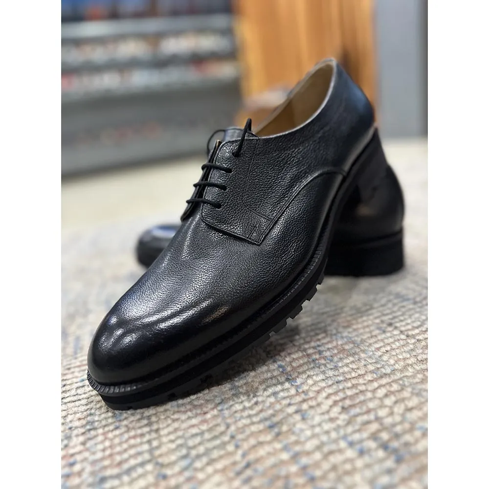 Black Mirror Glossed Milled Classic Derby With Extralight Commando Sole