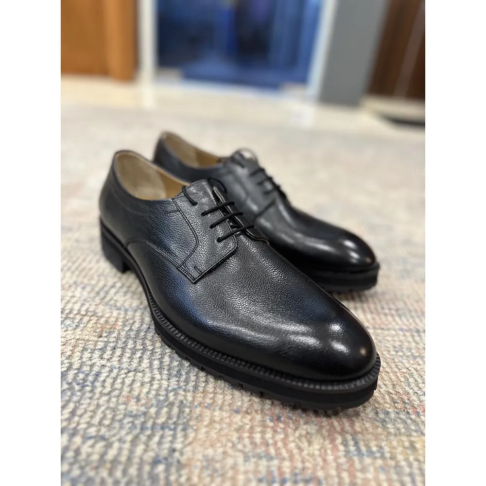 Black Mirror Glossed Milled Classic Derby With Extralight Commando Sole