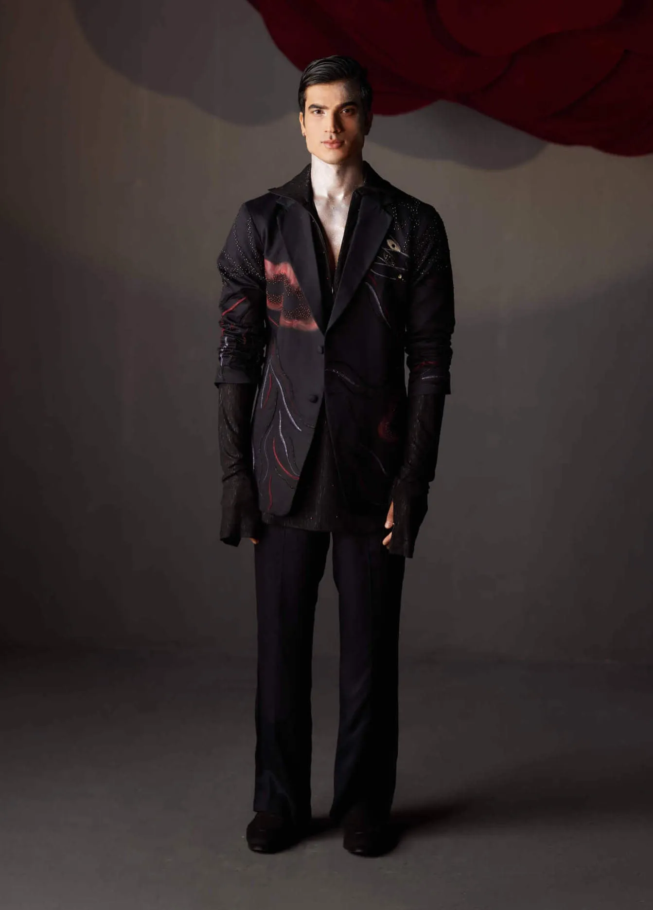 Black poster blazer and trouser set