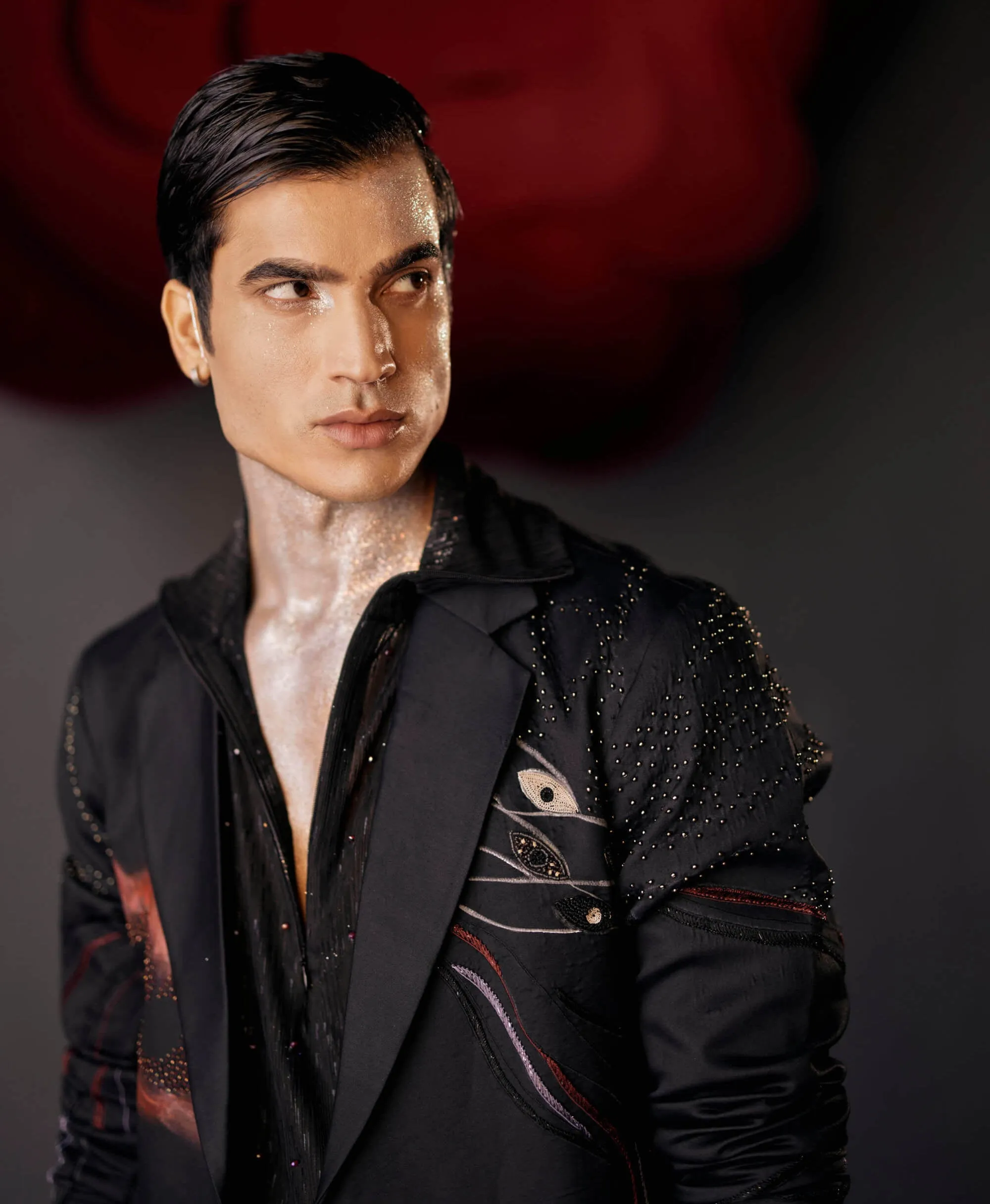 Black poster blazer and trouser set