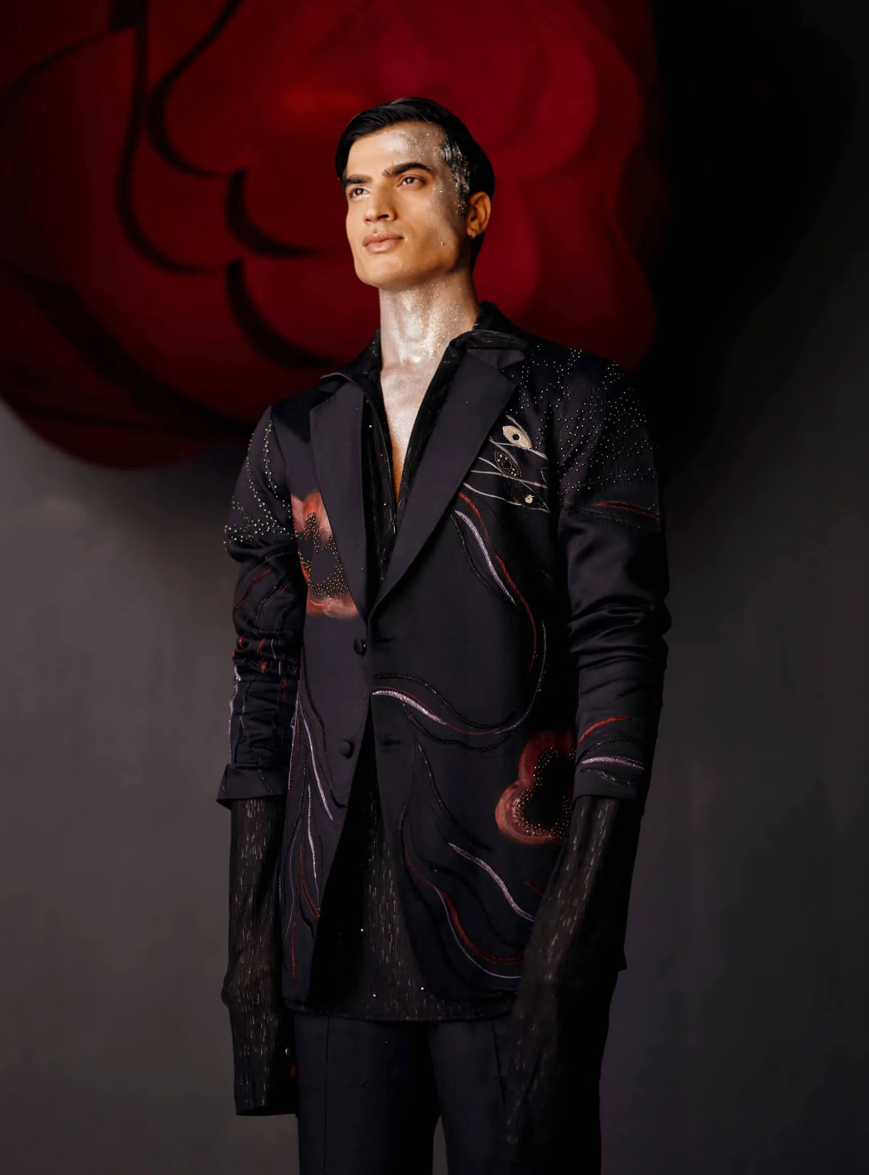 Black poster blazer and trouser set
