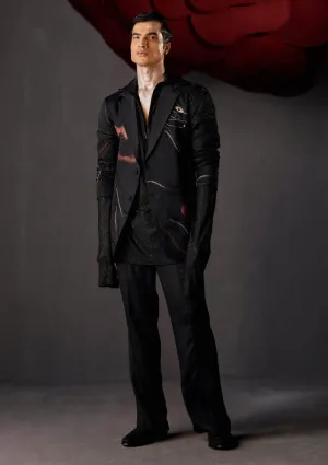 Black poster blazer and trouser set