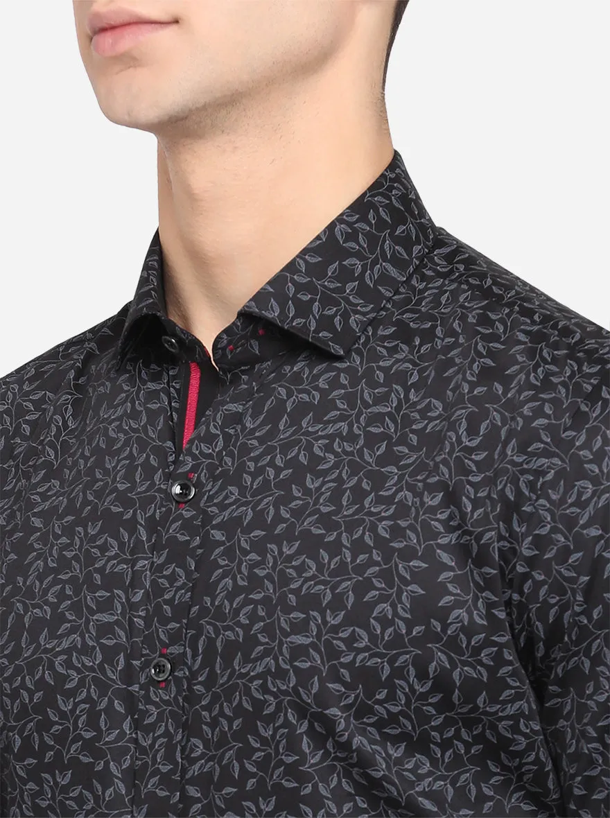 Black Printed Slim Fit Party Wear Shirt | JB Studio