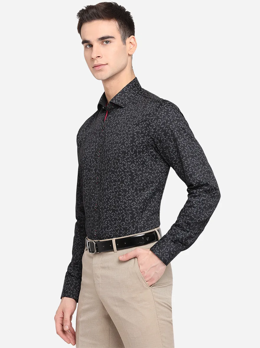 Black Printed Slim Fit Party Wear Shirt | JB Studio