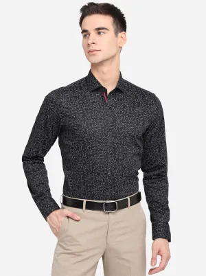 Black Printed Slim Fit Party Wear Shirt | JB Studio