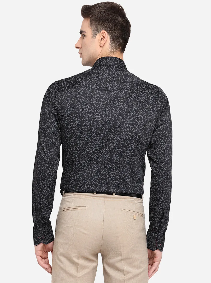 Black Printed Slim Fit Party Wear Shirt | JB Studio