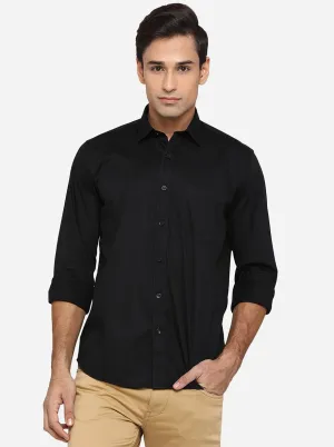 Black Solid Slim Fit Casual Shirt | JadeBlue
