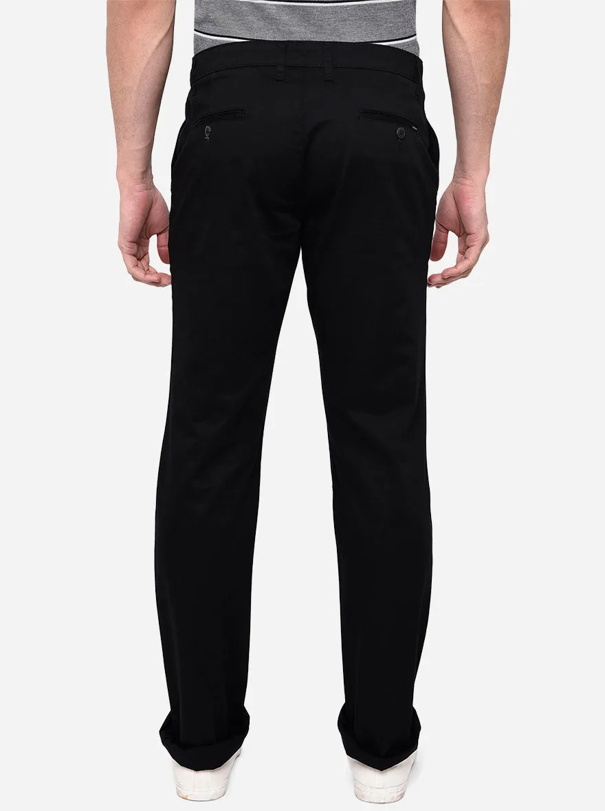 Black Solid Slim Fit Casual Trouser | Greenfibre