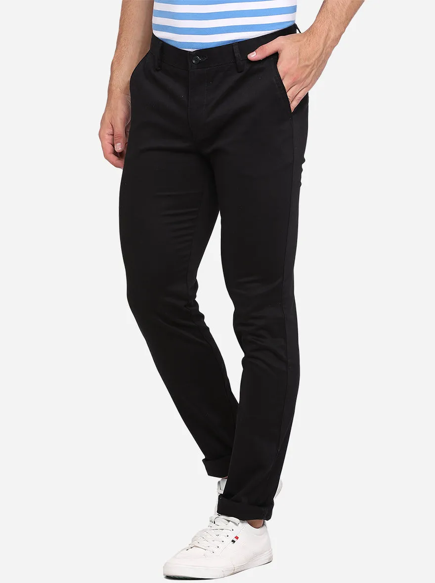 Black Solid Super Slim Fit Casual Trouser | Greenfibre