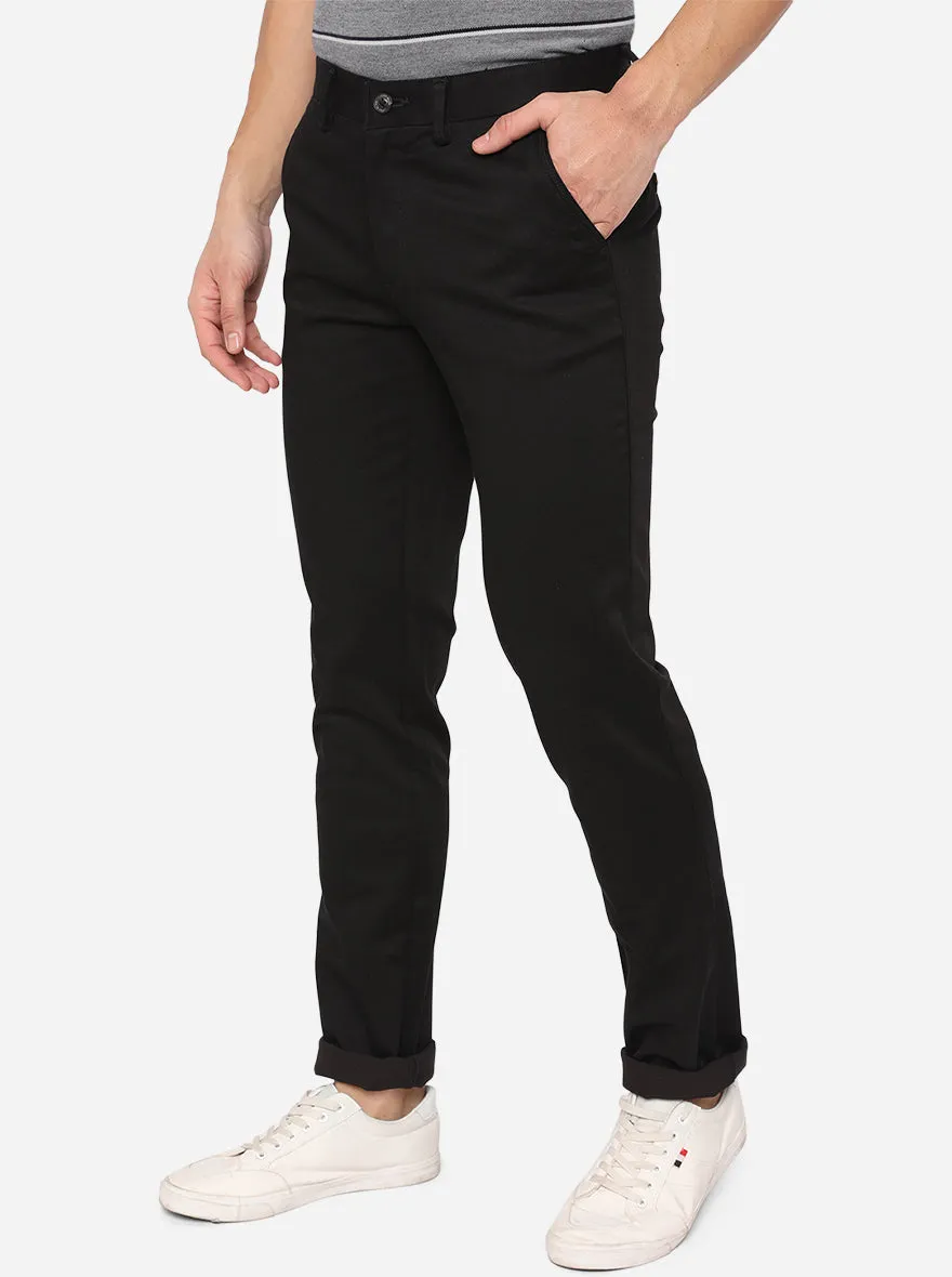 Black Solid Uno Fit Casual Trouser | JadeBlue