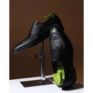 Black Sqaure Toe Hatch Grain Mirror Glossed Apron Toe Derby