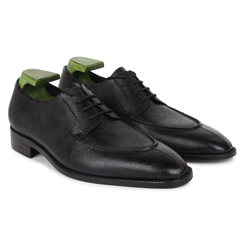 Black Sqaure Toe Hatch Grain Mirror Glossed Apron Toe Derby