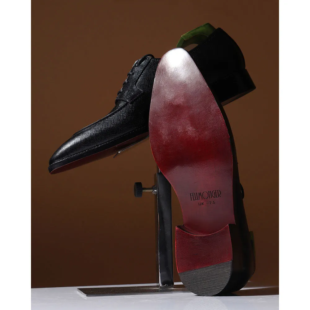 Black Sqaure Toe Hatch Grain Mirror Glossed Apron Toe Derby