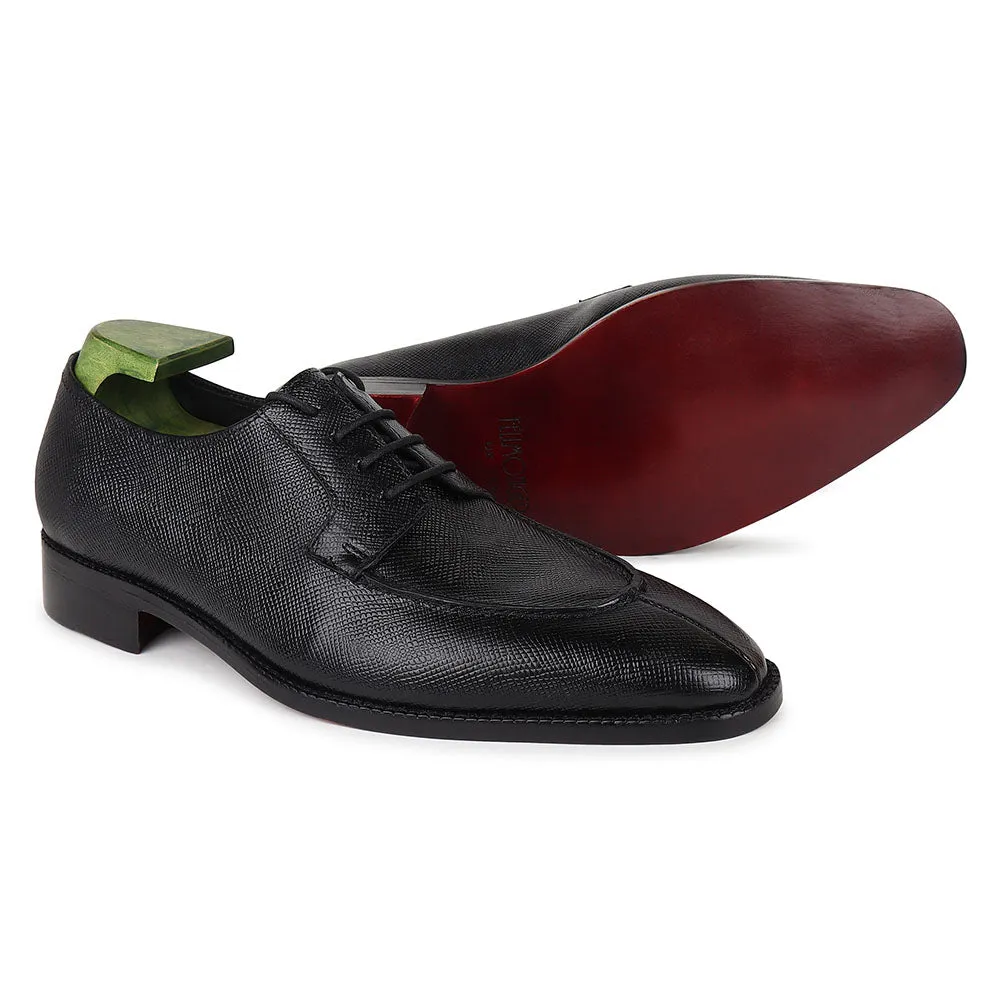 Black Sqaure Toe Hatch Grain Mirror Glossed Apron Toe Derby
