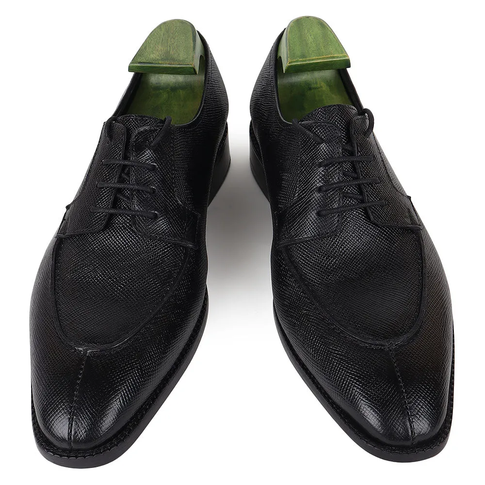Black Sqaure Toe Hatch Grain Mirror Glossed Apron Toe Derby