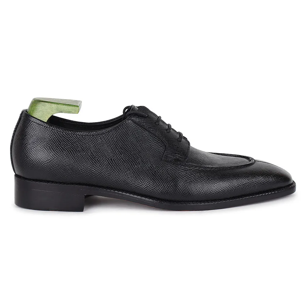 Black Sqaure Toe Hatch Grain Mirror Glossed Apron Toe Derby