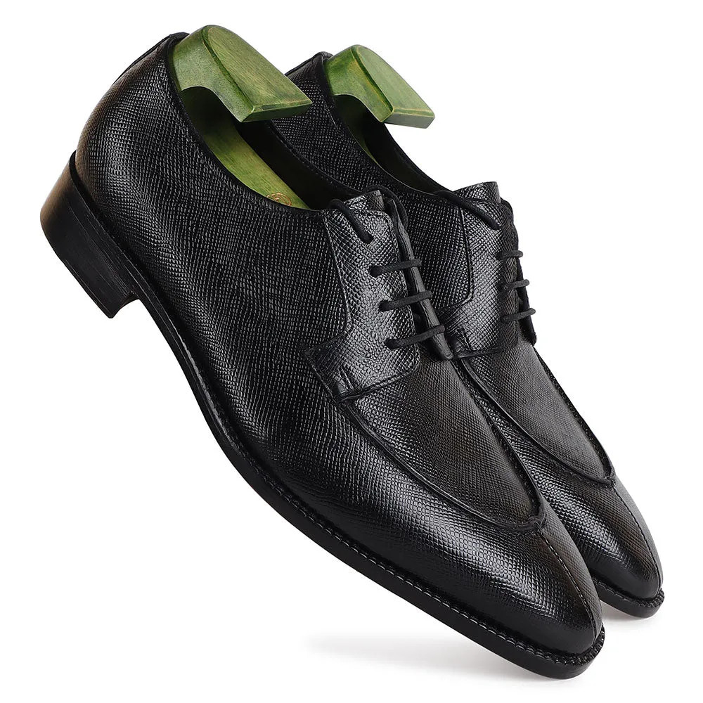 Black Sqaure Toe Hatch Grain Mirror Glossed Apron Toe Derby