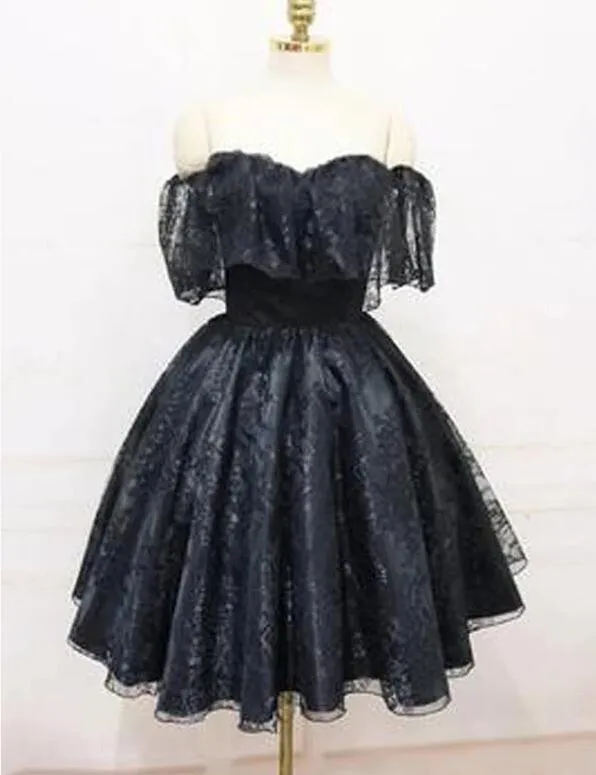 Black Sweetheart Off Shoulder Lace Party Dress, Black Homecoming Dress