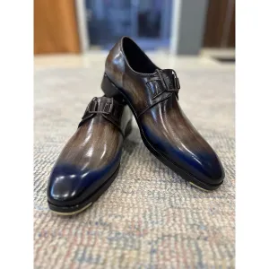 Blue   Grey Mirror Glossed Patina Dual Tone New Age Derby   Metal Toe Plate