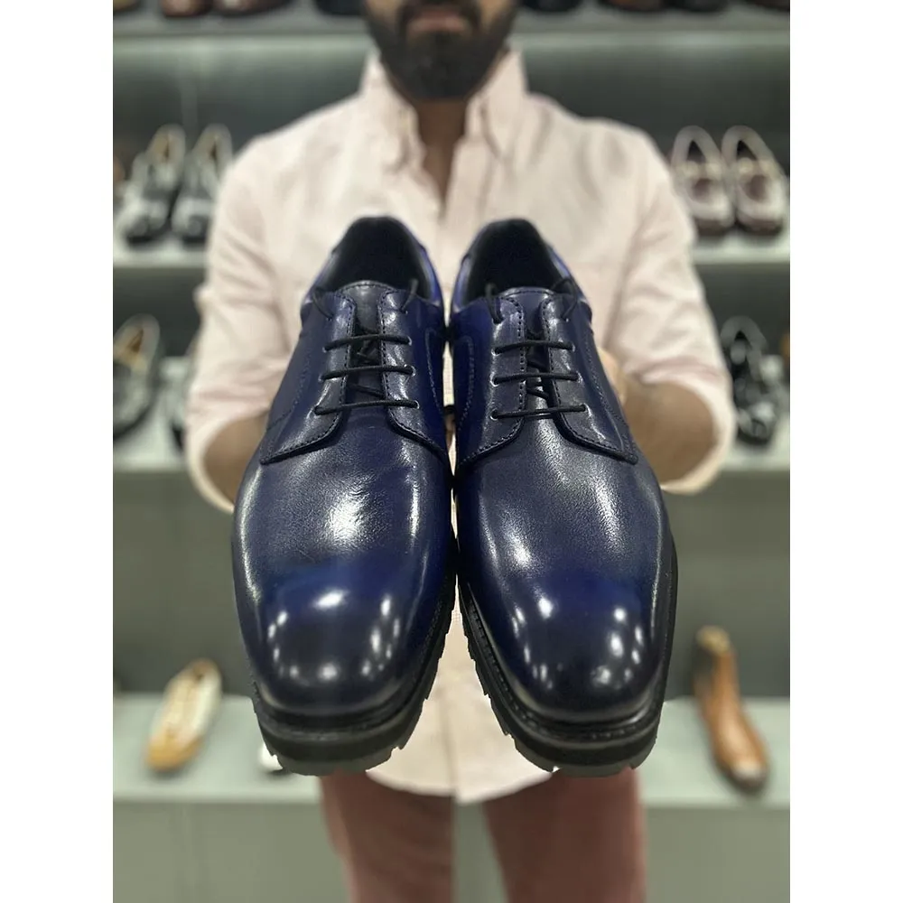 Blue Mirror Glossed Patina Sporty Derby With Extralight Commando Sole