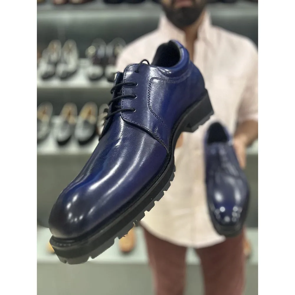 Blue Mirror Glossed Patina Sporty Derby With Extralight Commando Sole