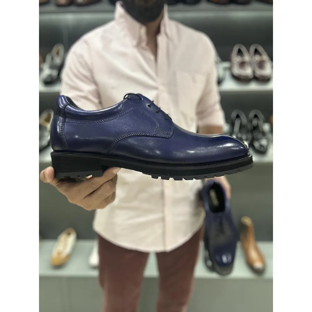 Blue Mirror Glossed Patina Sporty Derby With Extralight Commando Sole