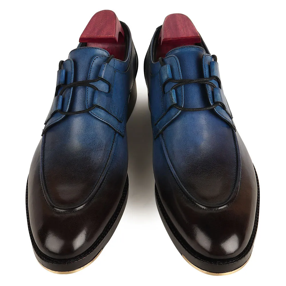 Blue Patina Mirror Glossed Criss Cross Detail Derby   Metal Toe