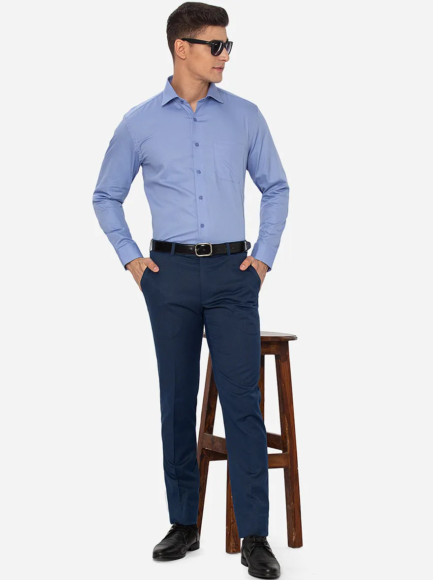 Blue Solid Regular Fit Formal Shirt | JadeBlue