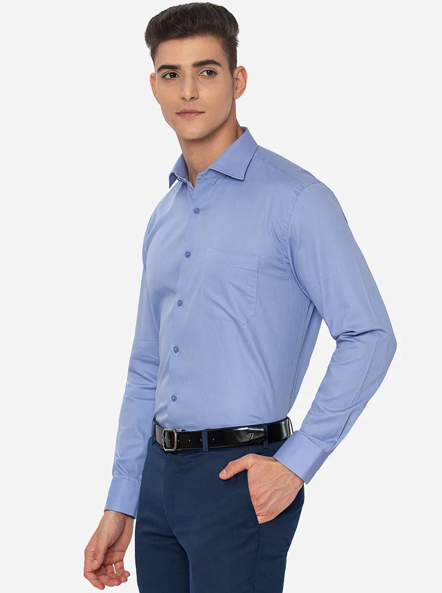 Blue Solid Regular Fit Formal Shirt | JadeBlue