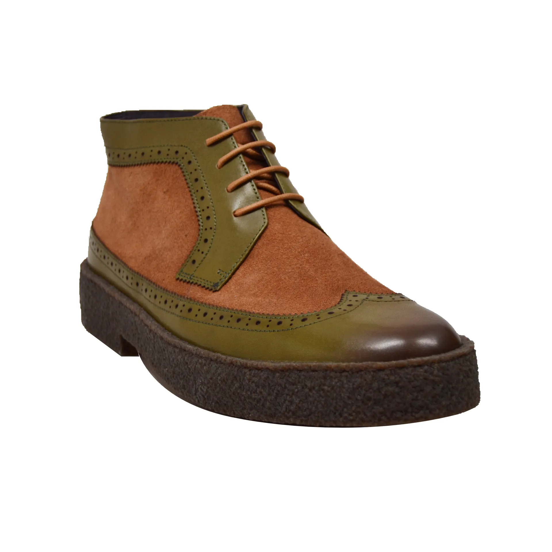 British Walkers Custom Made Original Playboy Wingtips Men's Green Leather and Brown Suede High Tops Ankle Boots