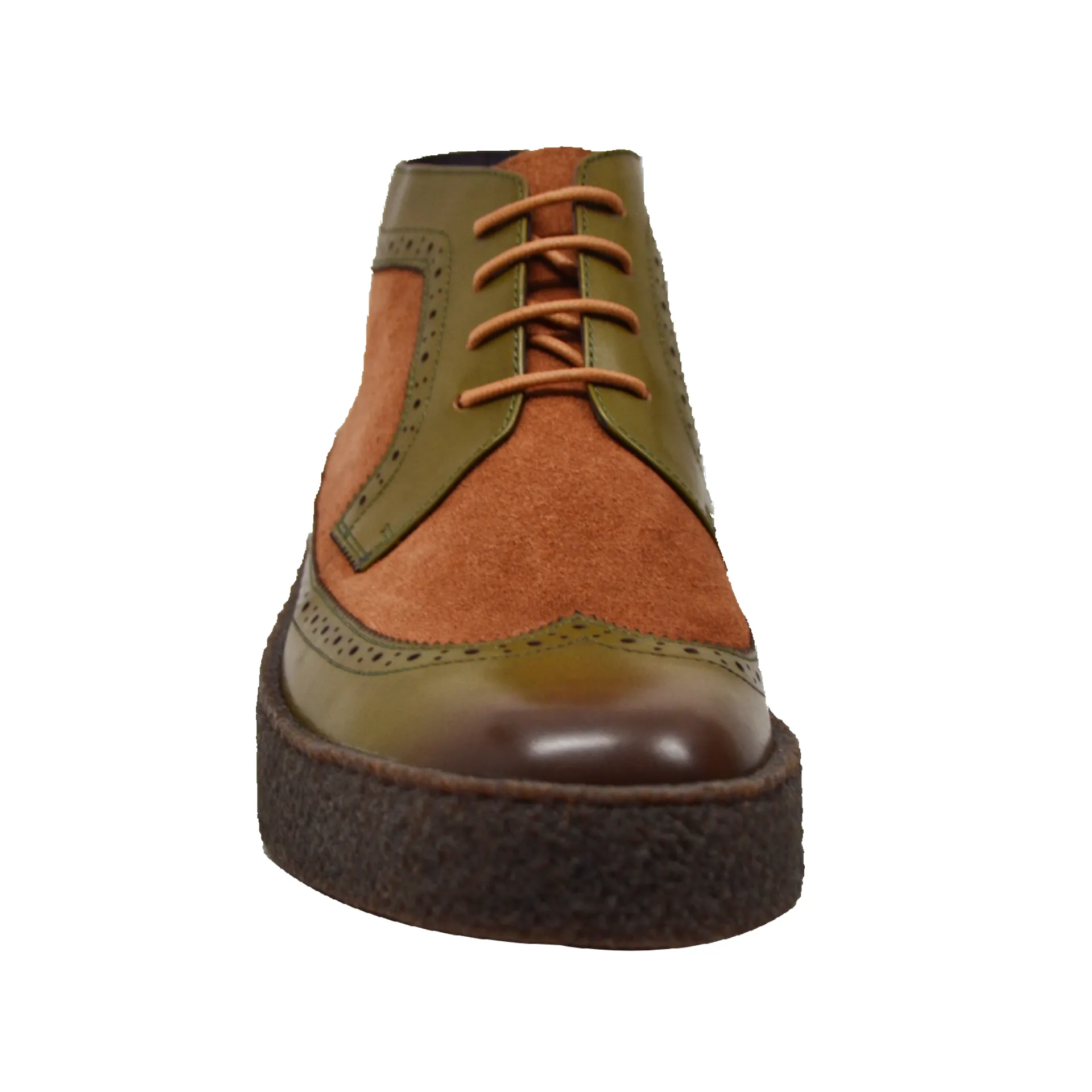 British Walkers Custom Made Original Playboy Wingtips Men's Green Leather and Brown Suede High Tops Ankle Boots
