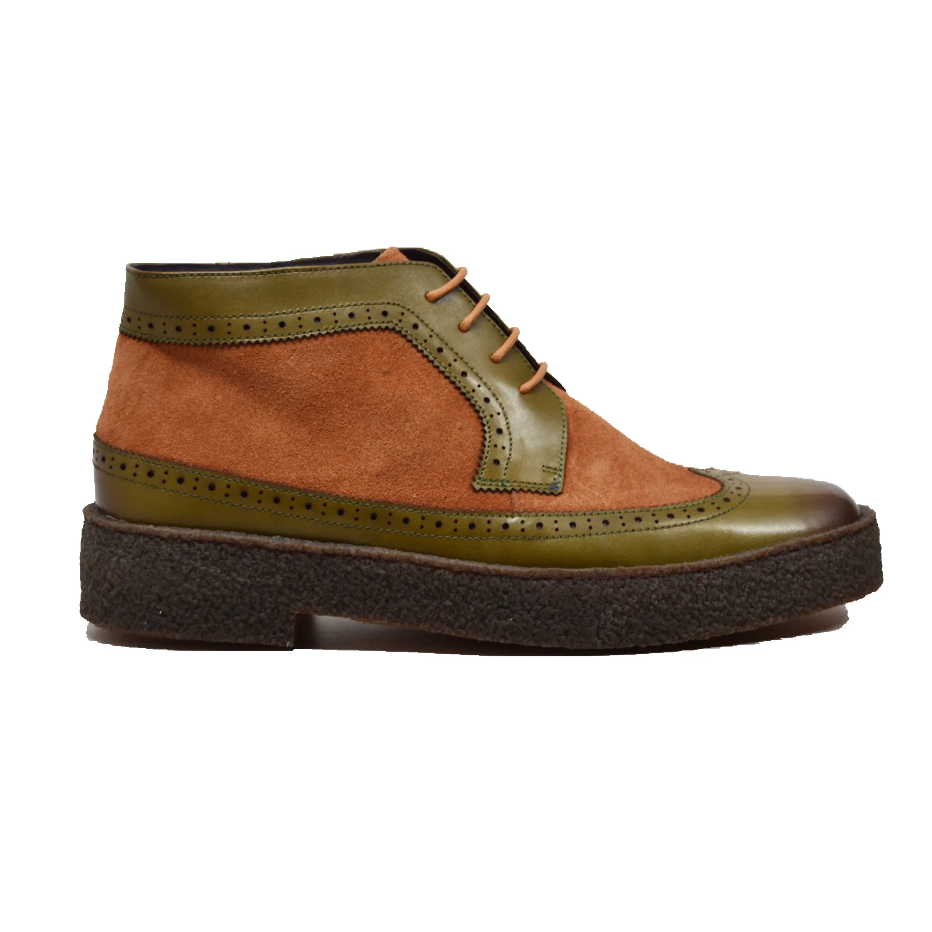 British Walkers Custom Made Original Playboy Wingtips Men's Green Leather and Brown Suede High Tops Ankle Boots
