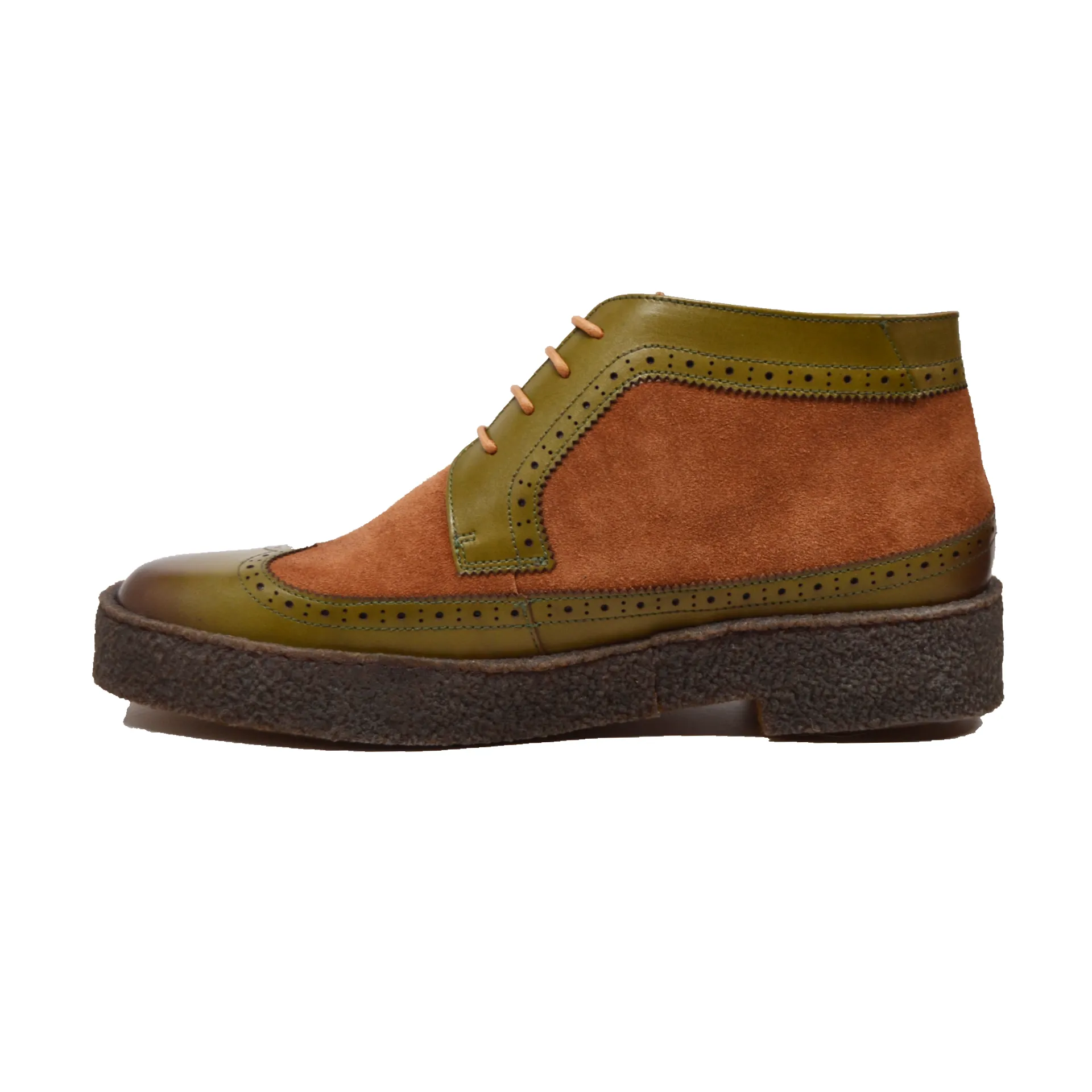 British Walkers Custom Made Original Playboy Wingtips Men's Green Leather and Brown Suede High Tops Ankle Boots