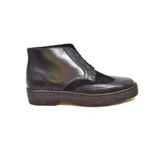 British Walkers Playboy Wingtips Custom Made Men's Two Tone Black Leather and Suede High Top Boots Ankle Boots