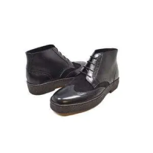 British Walkers Playboy Wingtips Custom Made Men's Two Tone Black Leather and Suede High Top Boots Ankle Boots