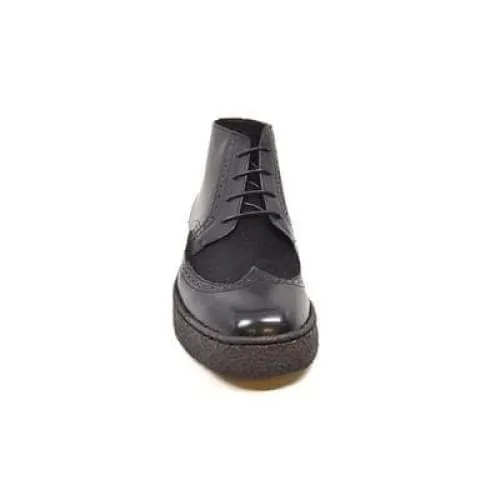 British Walkers Playboy Wingtips Custom Made Men's Two Tone Black Leather and Suede High Top Boots Ankle Boots