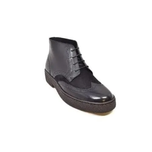 British Walkers Playboy Wingtips Custom Made Men's Two Tone Black Leather and Suede High Top Boots Ankle Boots